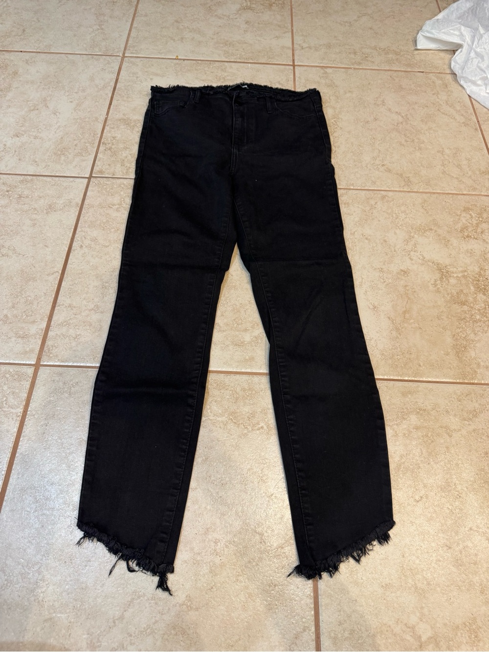 Fashion Nova Black Straight Leg Jeans with Frayed Hem
